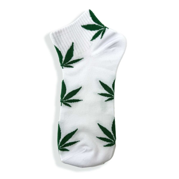 White socks with green cannabis leaves