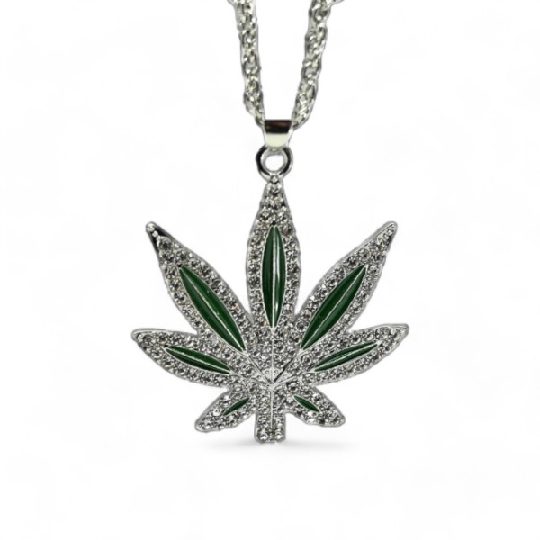 Colar Pingente Folha de Cannabis Prata