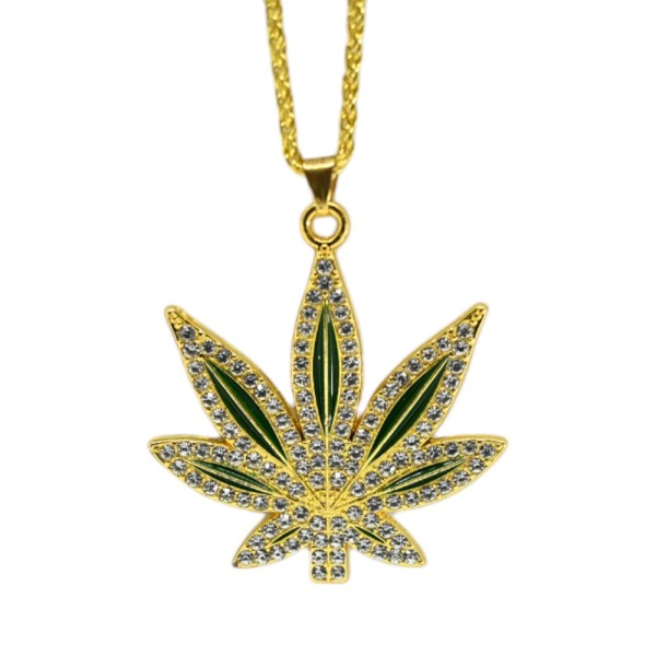 Collana con Ciondolo Foglia di Cannabis Dorata
