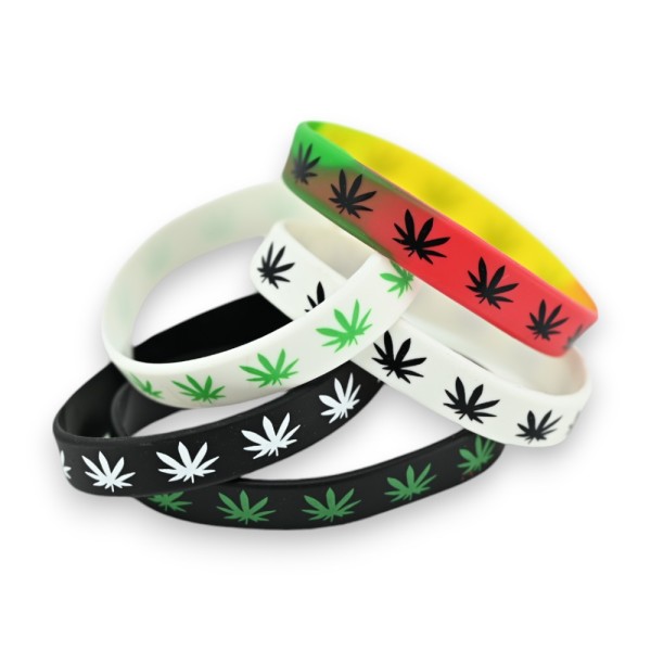 Lote de 5 pulseras de silicona cannabis CBD